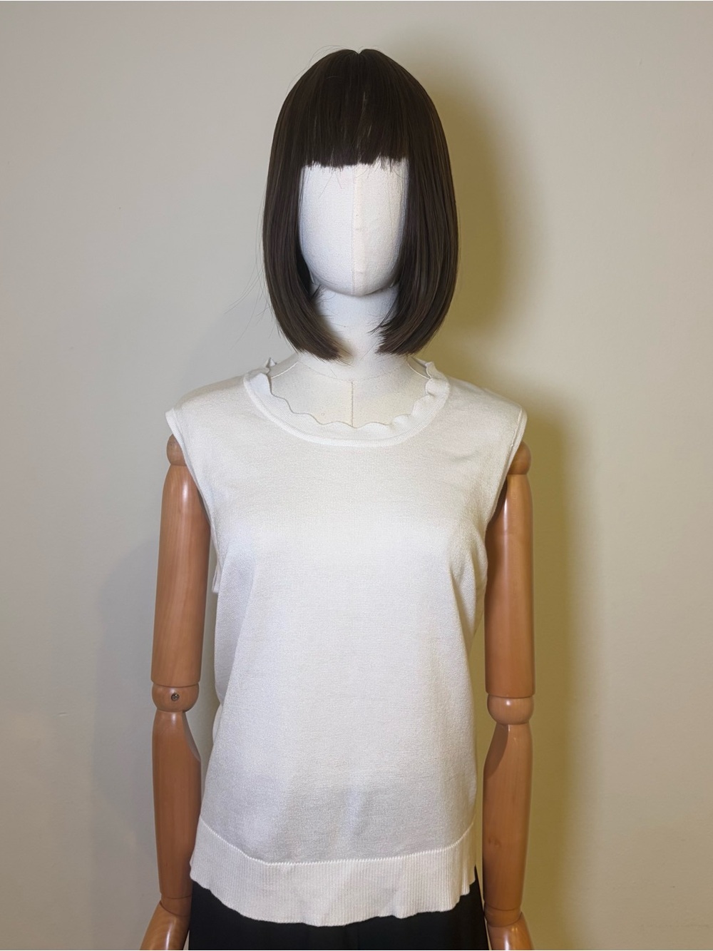 Cable & Gauge White Scalloped Neck Knit Sleeveless Top XL